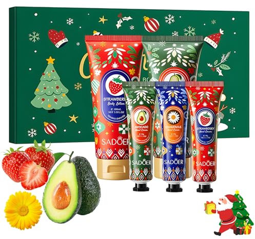 Weihnachtliches Handcreme & Körperlotion Geschenkset - 2x100ml Körpercreme & 3x30ml Handpflegecreme, Feuchtigkeitspflege für Trockene Haut/Hände, Weihnachtsgeschenkset für Frauen/Damen/Mama/Männer