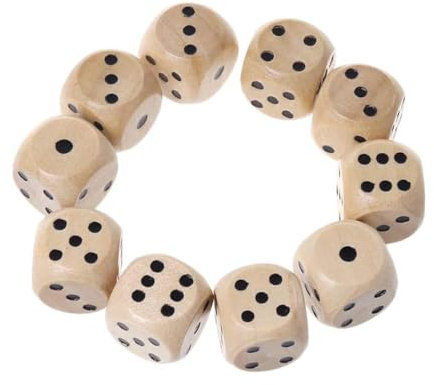 WeddHuis Set di 10 Grandi Dadi D6 in Legno per Giochi di Carte e Feste (2cm) (Naturale)
