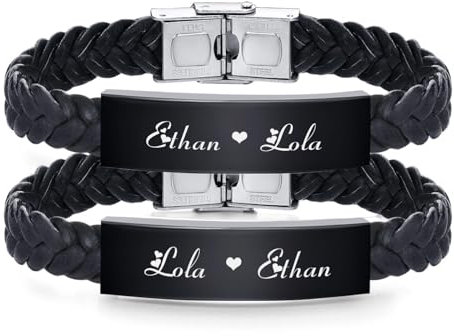XUANPAI Partnerarmbänder mit Gravur Pärchen Armband Leder für Herren Damen Verstellbares Paar Armbänder Personalisierte Geschenke für Paare Weihnacht Jubiläum Geburtstagsgeschenk (B-Personalisierte)