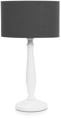 ValueLights | Traditional White Wood Candlestick Table Lamp with Charcoal Fabric Drum Shade for Living Room Bedroom | Table Lamps, Home Décor & Improvement Essential