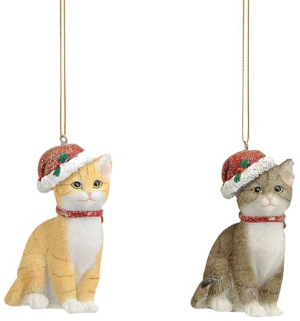 Baumschmuck Katze mit Weihnachtsmütze (2er Set) - Baumkugel für Katzenliebhaber, Weihnachtsdeko Katzen, Christbaumkugel, Weihnachten