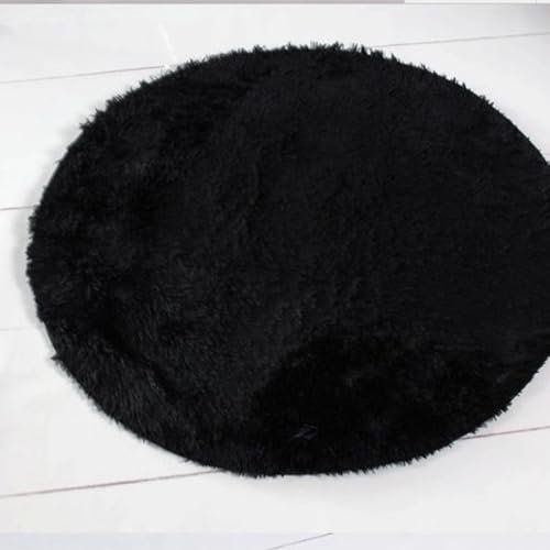 Generisch Teppich Rund Wohnzimmerm, Hochflor Flauschig Modernes Weicher Teppich für Schlafzimmer Oder Kinderzimmer, Shaggy Bettvorleger Indoor Outdoor Carpet, rutschfest Matte,Schwarz,80cm