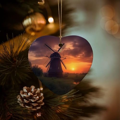 2024 Weihnachtsbaumschmuck Sonnenuntergang Windmühle hängende Ornamente Herzform Weihnachten Keramik Porzellan Dekorationen Baum hängende Ornamente für Zuhause Urlaub Dekor Hochzeitsgeschenke