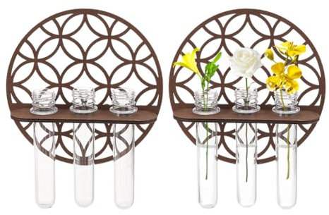 AHANDMAKER 2 Set Runde Pflanzenvermehrungsstationen Runder Terrarium Pflanztopf Zum Aufhängen An Der Wand Mit 6 Glasröhre Wandpflanzenhalter Zur Vermehrung von Hydrokultur Luftpflanzen Wohnkultur