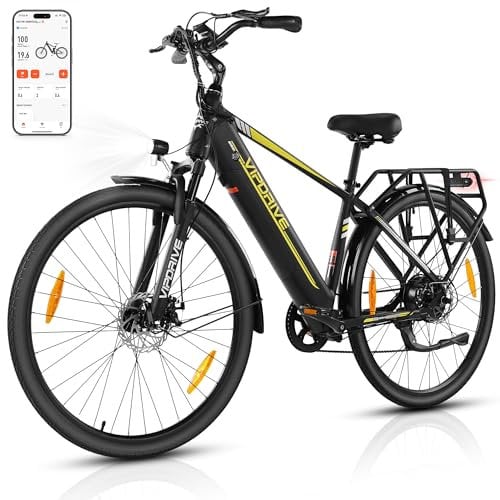 Vipdrive E Bike 28 Zoll, E-Bike Damen Herren, Electric Bike mit 48V 15Ah Batterie, 3 PAS & Tempomat Modus, 7-Gang mit LCD-Display, 250W Motor & 85NM, up to 100km(Navigator 1.1 Black)
