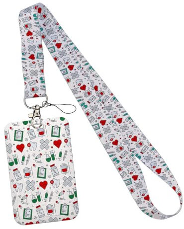 JEYORZY Porta badge identificativo con cordino staccabile per, Porta Badge con Cordino Porta Badge da Collo per ID Cards e Cellulare per Medico Infermiera Ufficio Scuola Donna Uomo(Bianco 2)