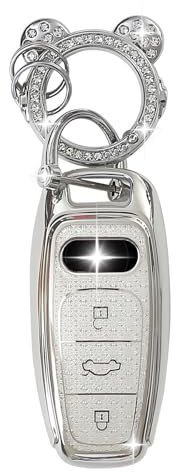 ZVRSUA Coque de Clé de Voiture pour Audi,Joli Porte Clé Voiture en Argent Incrusté de Diamants,Accessoire Voiture Compatible avec Audi A6L, A6, A7, A8, Q7, Q8, E-Tron, S6, RS6, S7, RS7, SQ7 (Argent)
