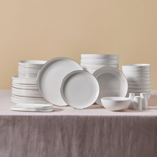 Karaca Streamline Favaro - Vajilla para 12 personas, color blanco, 53 piezas, juego de cuencos y platos, vajilla de porcelana de hueso, sopa, postre y platos planos