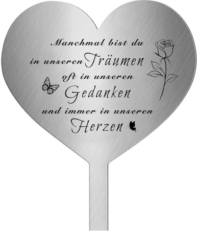 Moerstar Grabstecker Edelstahl Herz, Grabdeko Grabstecker Personalisiert, Wetterfest Frostbestädig Grabschmuck, Grabdekoration Metall Herz, Erinnerung Andenken Dekoherz Trauer (Stil1)