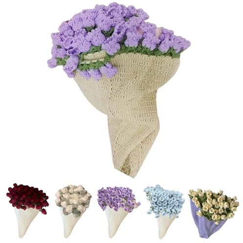 HItianya Crochet Flowers Rose Bouquet Blanket Handmade, Flower Bouquet Blanket, DIY-Materialset für Rosenstrauß Decken, Crochet Flowers Bouquet Kit für Den Muttertag (Lila, Fertiges Produkt)
