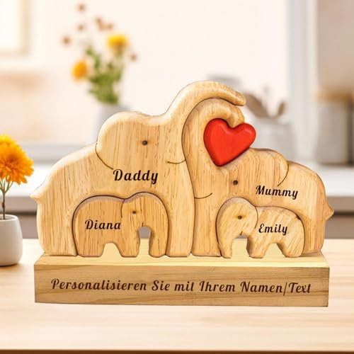 Personalisiertes Holzkunstpuzzle der Bärenfamilie mit 2-7 Namen Graviert, Skulpturen Desktop Ornament Home Tischdekoration, Geschenke für Muttertag, Vatertag, Familie, Mama, Papa (C-1)