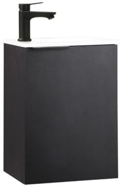 Kometmöbel Gäste-WC Waschtisch Set 40 cm Vormontiert Klein Waschbecken mit Unterschrank (Schwarz mit Griff 40cm, Ohne Wasserhahn)