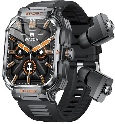 XINDADA New Outdoor 2 In 1 TWS Headphone Smart Watch Blue Tooth Call Heart Rate Sports Fitness Men Women Music NFC Health Smartwatch (BKBKS)