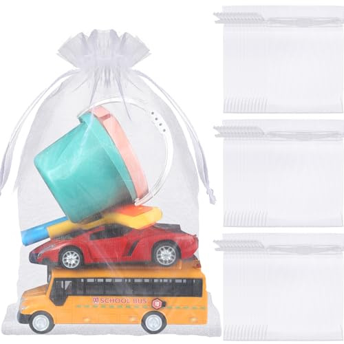 Sweetude 60 Pcs 16 x 24 Inches White Extra Large Drawstring Organza Bags Mesh Gift Drawstring Pouches Mesh Gift Bags Jewelry Pouches for Party Wedding Favor Candy Bottle Sample