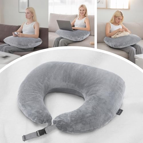 SLIGUY Gaming Pillow,Reading pillows, Arm Support Lap pillow in Bed & Sofa,U-Shaped Lap Pillows for Elbow support Adults Light Grey