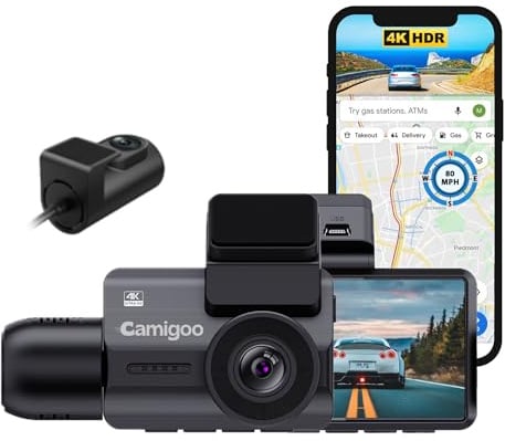 Camigoo M800 Pro – 4K 3CH Dashcam für Autos – Ultra 4K, 2K und Full HD – Front-, Heck- und Innenkamera – WLAN und GPS – 64 GB SD-Karte – Loop-Aufnahme – G-Sensor – Parkmonitor – IR-Nachtsicht