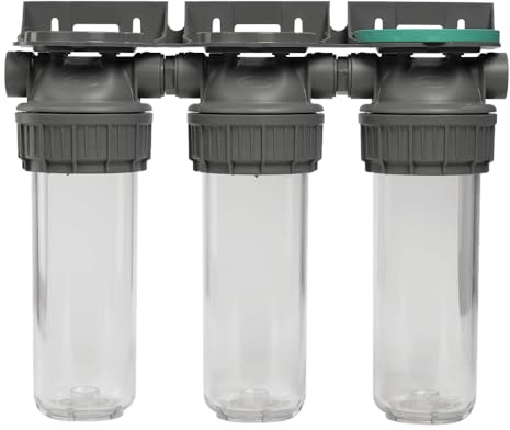 ECOSOFT Porte filtre eau triple 9’’3/4 3P, connexion 1'', support de fixation, clé, conçu pour une filtration de l’eau du robinet facile, sûre, fabrication européenne