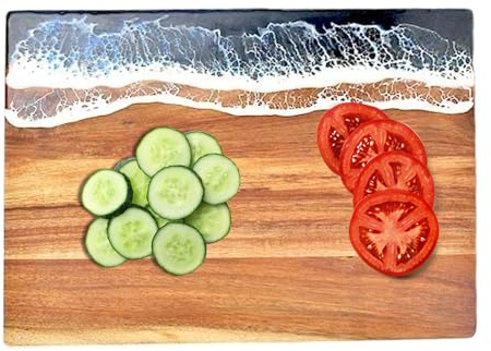 Vassoio da taglio bifacciale, motivo spiaggia, tagliere in legno con decorazione epossidica, strato di servizio con base antiscivolo, accessorio pratico per, per casa, campeggio, frutta