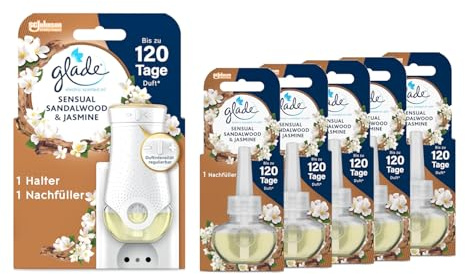 Glade Electric Scented Oil Starter Set + 5 Nachfüller Sandalwood, Duftstecker für Steckdose, elektrischer Lufterfrischer, Raumduft Set