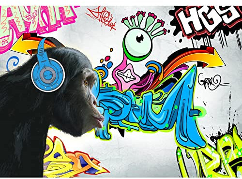 Runa Art Papier peint intissé Singe Graffiti 352 x 250 cm Toison Mur XXL Tableaux Muraux Tapisserie Photo Décoration Murale Salon Chambre Coloré 9169011c