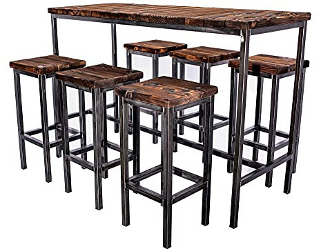 CHYRKA® Bartisch Stehtisch Barhocker Barstuhl BarMöbel SAMBOR Loft Vintage Bar Industrie Design Handmade Holz Metall (Tisch 160x60 + 6 Hocker)