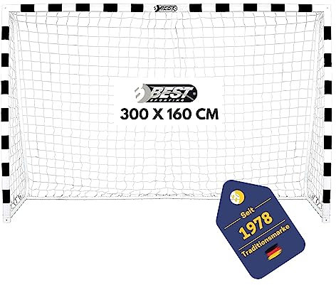 BEST SPORTING Fußballtor Soccer I Fußball Tor 300 x 200 cm oder 300 x 160 cm I Handballtor, Fußballtor Kinder in Mehreren Größen I Kindertor aus Metall mit Netz I Schwarz/Weiß (300 x 160 cm)