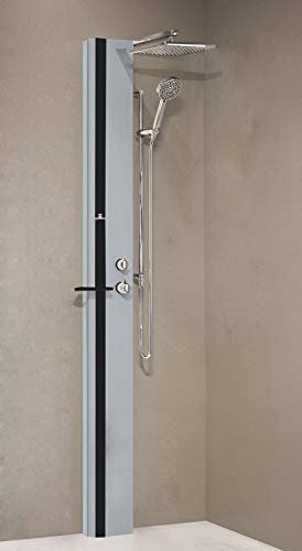 Novellini Duschsäule Line 1 Standard ohne Sitz ausgestattet Thermostatmischer Farbe Silber Band Regal Schwarz Matt Duschkopf Regal Regal Ablage Gegenstände Handbrause Größe 22 x 57,5 x Höhe 215 cm