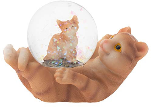 Elanze Designs Gestreifte getigerte Katze und Kätzchen, magisch, skurril, Tischkommode, Nachttisch, Miniaturfigur, 45 mm, stabiles Polyresin, Glitzer, Wasser-Schneekugel, Dekoration