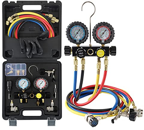 Lichamp Calibradores HVAC con mangueras, juego de manómetros de colector de CA R410a R134a R12 R22 medidores de refrigerante