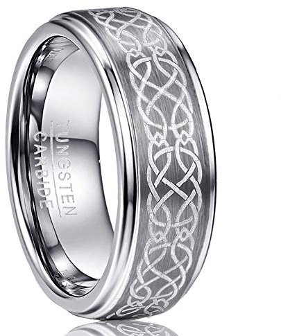 VAKKI Ring Männer/Herren Silber 8mm Wolframcarbid Ring mit Keltischer Knoten Abgestufte Kante Freundschaft Partner Versprechen Vorschlag Ring Größe 67.2(21.4)