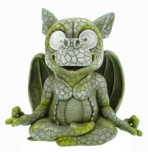 Kremers Schatzkiste Yoga Gartendrache mit LED Solaraugen 17 cm Drache Figur Gartenfigur Glück Gargoyle Skulptur Solar