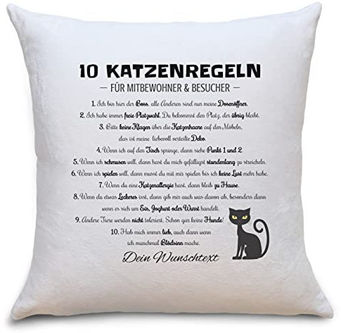 OWLBOOK Katzenregeln Flauschige Kissenhülle mit Katzen Motiv Personalisiert mit Namen Geschenke Geschenkideen für Katzen-Liebhaber zum Geburtstag