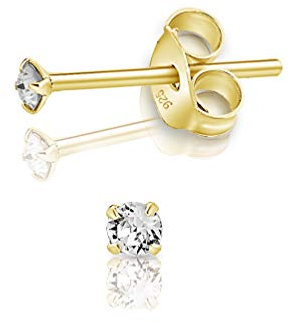 DTPsilver - Winzige Ohrringe 925 Sterling Silber Gelb Vergoldet mit Kristallen von Swarovski® Elements Runde Sehr kleine Ohrstecker - Durchmesser 2 mm - Farbe : klare Kristalle