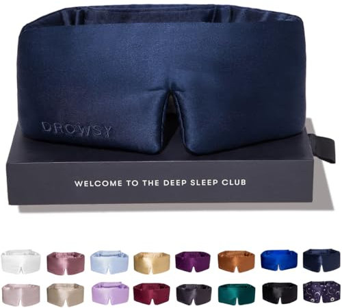 DROWSY Silk Sleep Mask. Face-Hugging, Padded Silk Cocoon for Luxury Sleep in Total Darkness (Midnight Blue)