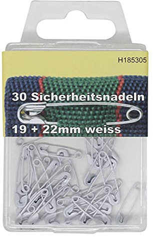 BIG-SAM Mini Sicherheitsnadeln Sortiment | 19 & 22 mm Mix | einfarbig - Rot, Gelb, Grün, Blau, Weiß | Dosenverpackung (Weiß)