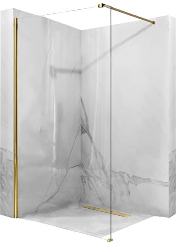 Rea Duschtrennwand Aero N Walk In 80 Gold, Walk-In, ESG-Glas, minimalistisches Design (8 mm dickes Glas) - 1,8X80X195CM