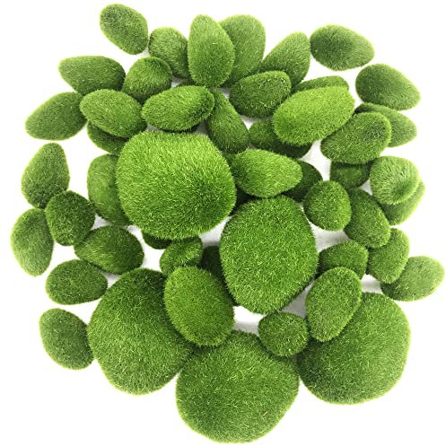 Woohome 50 Stück künstliche Moossteine, dekoratives Set, künstliche Moossteine, DIY-Pilz und Simulationsmarienkäfer, künstliche Moos-Dekoration für Blumenarrangements, Feengärten und Basteln