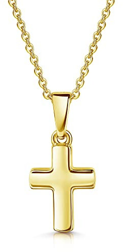 Xaana Taufkette Kinder-Anhänger Kreuz glanz 12mm aus 333er Gelbgold inkl. vergoldeter Silberkette 36/38cm AMZ0530