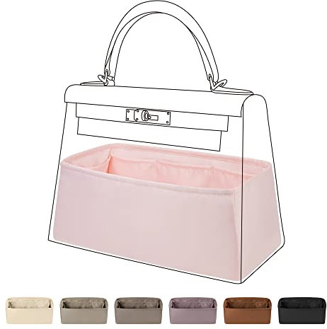 DGAZ Handtaschen Organizer Einsatz, Seide Innentasche für Hermes Kelly Pochette/Mini II/20/25/28/32/35/40 Taschen, Leicht Organizer Innentaschen (Rosa, KL25)