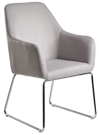 möbelando Esszimmerstuhl Hellgrau Stoff/Metall Küchenstuhl mit silbernen Beinen | Design Schalenstuhl Polsterstuhl Esszimmer | Stuhl Gepolstert