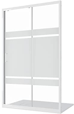 Box Doccia Nicchia 110cm mod. Maiorca 2 Ante Apertura Scorrevole Vetro Temperato 4mm Serigrafato Profili in Alluminio Bianco Maniglia in Abs Bianca