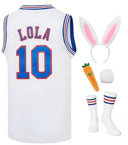 Herren Basketballtrikot 90er Jahre Bugs #1/Lola #10 Space Movie Jersey Sport Halloween Kostüme Set Jersey Weiß XS-XXL