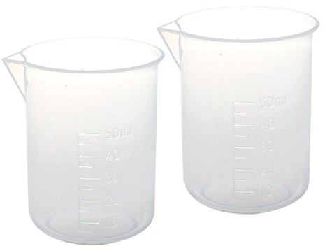 2 Stueck 50ml Labor Plastik Wasser Fluessigkeit messbecher Transparent