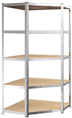 vidaXL Eck Schwerlastregal, Regal mit 5 höhenverstellbaren Böden, Kellerregal Steckregal mit Stahlrahmen, Lagerregal Werkstattregal, Silbern Stahl Holzwerkstoff