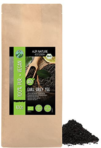 Alpi Nature Té Earl Grey Orgánico 100g, Té Negro con Aceite de Bergamota y Cafeína Natural