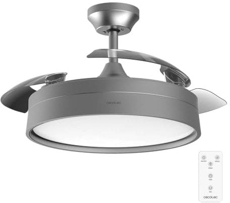 Cecotec Ventilador de Techo con Luz y Aspas Retráctiles EnergySilence Aero 4200 Invisible Steel. 30W, Motor DC, Diámetro 42, Temporizador, 6 Velocidades, Mando a Distancia y Modo Winter-Summer