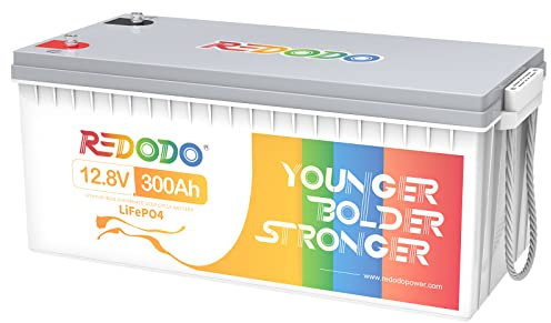 Redodo 12V 300Ah Batería Litio, BMS 200A Integrado LiFePO4 Batería, Potencia Máxima de Salida 2560W, UL&FCC Certificado Almacenamiento en Casa, Camper, Camping, Motores Trolling