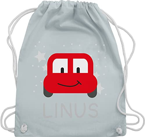 Turnbeutel Rucksack - Spielzeug Auto und Dein Name - Unisize - Pastell Blau - stoffrucksack kita beutel wechselsachen kinder turnen tasche kindergarten rucksäcke jungen turnsackerl junge