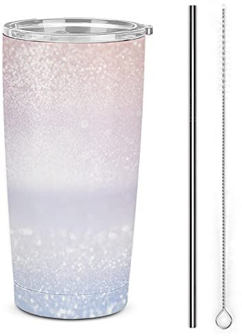 IUBBKI Insulated Light Silver and Pink Glitter Travel Mug with Spill Proof Lid Stainless Steel Holiday Bling Vacuum Tumbler 20oz Coffee Cup Gifts for Dad Mom Teacher