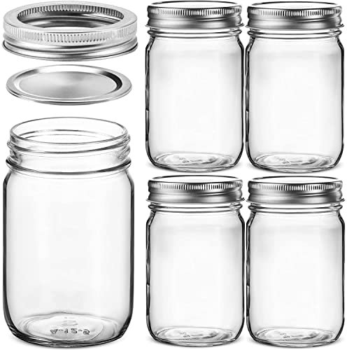 MEETOZ Glass Regular Mouth Mason Jars, 17 oz Clear Glass Jars with Silver Metal Lids for Sealing, Canning Jars for Food Storage(4 PACK)